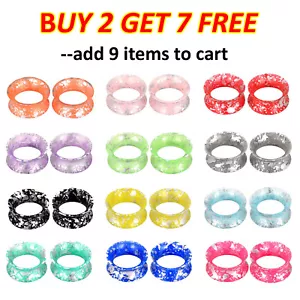 Paar ultradünne Flesh Tunnel Silikon Ohr Messgeräte Stecker Silber Punkte Expander USA - Bild 1 von 26