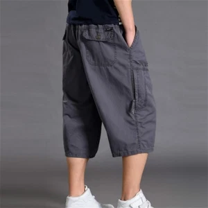 Pantalones cortos cargo holgados informales de algodón de talla grande para hombre Pantalones de 3/4 de longitud - Imagen 1 de 15