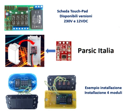 RELE' RELAY  A 4 CANALI TOUCHPAD ARDUINO 12V  PULSANTE A SFIORAMENTO  - Immagine 1 di 3