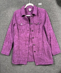 Chico's längliche Jacquard-Jacke Damen Größe 0 US 4/6 lila Langarm geknöpft - Bild 1 von 7