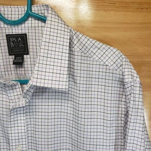 Jos A Bank Traveler Herren Oberhemd Slim Fit 16,5-32 weiß lila Gitter - Bild 1 von 6
