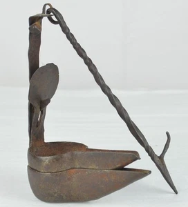 ANTIGUA PRIMITIVA LÁMPARA COLGANTE ACEITE BALLENA GRASA DOBLE CRUCERO 1800 - Imagen 1 de 6