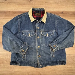 Eddie Bauer Large Flannel Lined Denim Jacket Heavy Shacket Trucker - Picture 1 of 9