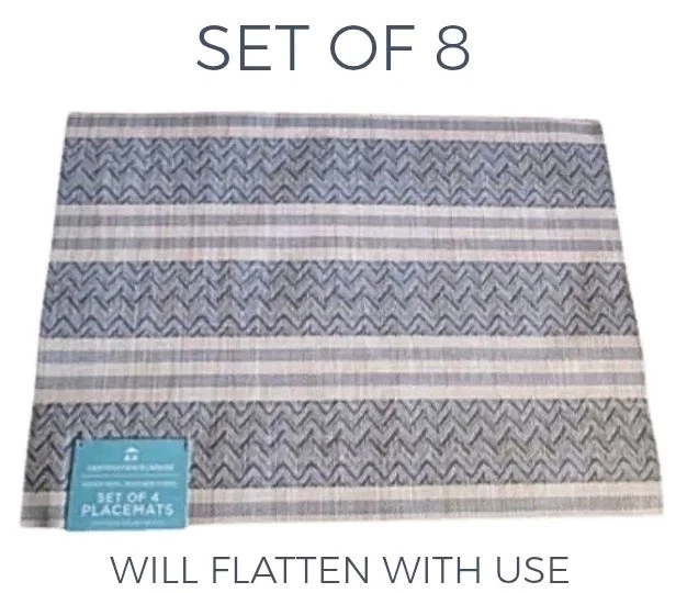 x8 Blue Placemat Set Of 8 Vinyl Woven Coastal Chevron Stripe Summer Pool Beach - Image 1 of 4