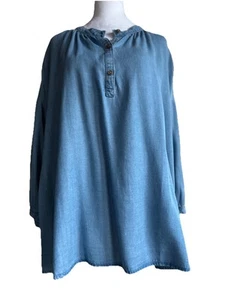 J Jill Denim XL Lt. Blue Blouse Peasant Boho Cottage Coastal Nautical Jean NWOT - Picture 1 of 11