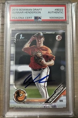 Gunner Henderson Autograph 2019 Bowman Draft Baseball Card - Image 1 of 4