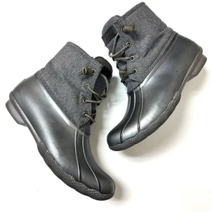 Sperry Saltwater Duck Boots Gray Waterproof Side Zip Rubber Boots Women’s 7.5 - Picture 1 of 9
