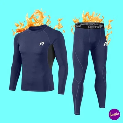 MEETWEE Men's Thermal Underwear Set, Fleece Lined Compression Base Layer Blue, M - Image 1 of 4