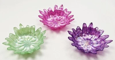 Juego De 3 Cuencos De Colección Akcam Iridiscente Turco Floral Arte Vidrio Caramelo Baratija Foto 1 de 4