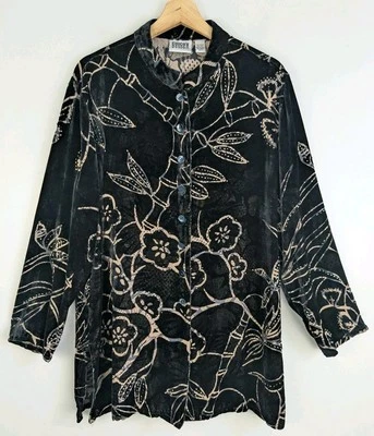 Blusa túnica de terciopelo negra Burnout de seda Chicos 3 XL de colección con cuentas botón transparente  Foto 1 de 4