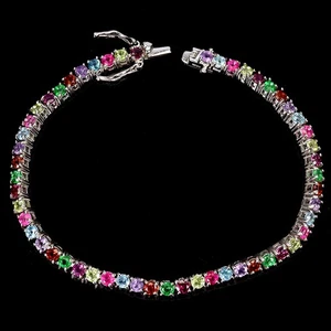 925 Sterling Silver Bracelet Round Pink Topaz Amethyst Gemstone Jewelry 7inches - Picture 1 of 14