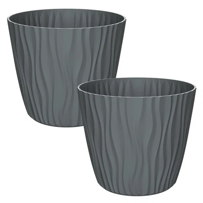 ENGELLAND 2 x Blumentopf Mit Bewässerungssystem Pflanztopf Anthrazit Ø 29 cm - Bild 1 von 4