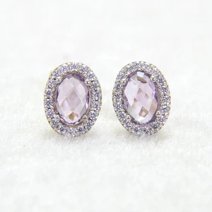9ct 9k Gold Checker Amethyst Cluster Oval Stud Earrings - Picture 1 of 7
