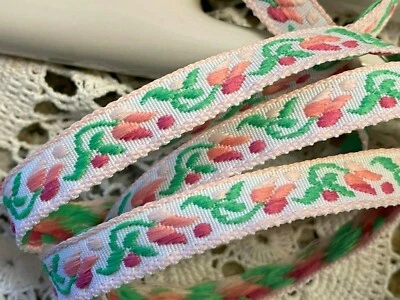 vintage 1950s embroidered ribbon trim 3/8" flowers 1yd made in Germany - Image 1 of 4