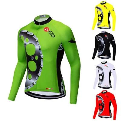 Men's Long Sleeve Cycling Jersey Green Yellow Red White Black Cycle Top Shirt - Image 1 of 4