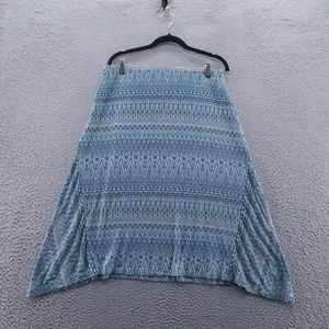 J Jill Womens Floral Geometric Midi Skirt Medium Blue White Rayon Knit Stretch - Picture 1 of 12