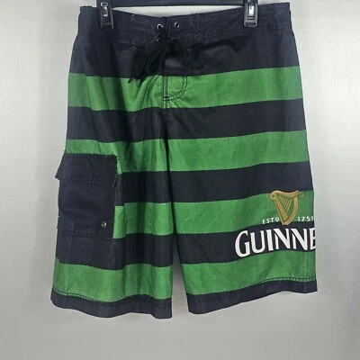 Bañador Guiness Beer para hombre grande (34) con logotipo de arpa verde azul a rayas Foto 1 de 4