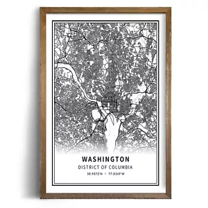 Washington DC Poster - Minimalist Black White Map Wall Art - Washington DC St... - Picture 1 of 7