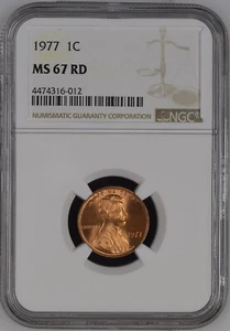 1977 1C RD Lincoln Memorial One Cent NGC MS67RD 4474316-012 - Picture 1 of 2