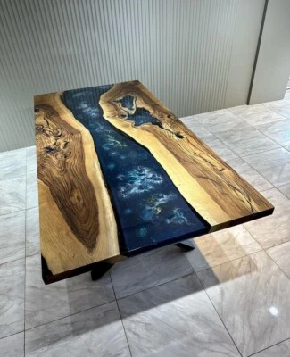 Space Depth Epoxy Resin River Table ,Black Resin Walnut Desk, Custom Unque Table - Image 1 of 4