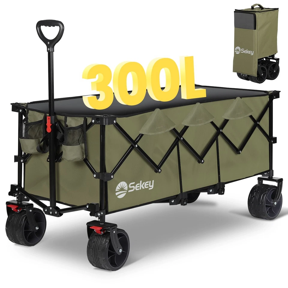 Sekey 123 cm Lang Klappbar Bollerwagen Faltbar mit Bremsen Breite Reifen Offroad