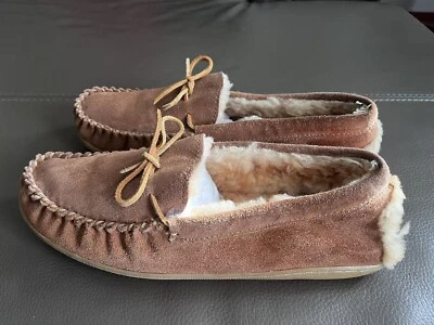 J.Crew 男式夏尔巴衬里麂皮绒皮革拖鞋棕褐色,尺寸 11 — 第 1/4 张图片