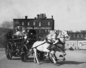 Fire Wagon W Horses Rushes To Fire 1900s Old 8x10 Reprint Of Photo - Bild 1 von 1