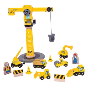 Juego de construcción de grúa Bigjigs Rail madera amarilla, 38 cm de alto, incluye 13 piezas - Imagen 1 de 3
