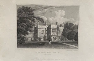 Impresión antigua de 1830; Tissington Hall, Derbyshire después de Neale - Imagen 1 de 2