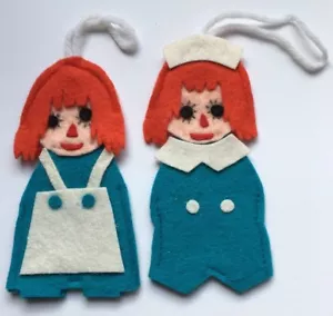 Vintage Hand Crafted Felt Raggedy Ann & Andy Doll Christmas Ornament - Picture 1 of 7