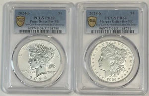 2024 S $1 PCGS PR69 Peace & PR64 Morgan. Two-Coin Reverse Proof Set First Strike - Picture 1 of 6