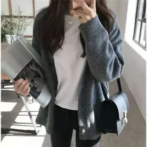 Women Knitted Button Down Front Cotton Cardigan Long Sleeve Top Sweater Clothing - Picture 1 of 1