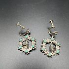 Mexico Wreath and Bells Silver Turquoise Screw Backs Vintage Earrings