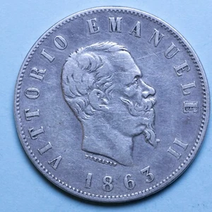 VITTORIO EMANUELE II 2 LIRE 1863 TORINO STEMMA BB ARGENTO REGNO ITALIA SILVER - Picture 1 of 2
