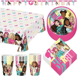Barbie and Friends Pink Birthday Party Paper Dessert Plates, Napkins, Cups, Tabl - Picture 1 of 9