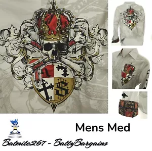Camicia Rebel Spirit Uomo M Flip Polsino L/S Stemma Teschio Toppa Strass Borchie Metallo - Foto 1 di 17