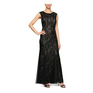 Alex Evenings Womens 14 Black Nude Textured Long Evening Gown Dress NWT N49 - Picture 1 of 8