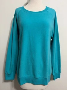 Lands’ End Crew Neck Raglan Pullover Fleece Sweatshirt Caribbean Blue XL/18 NWOT - Picture 1 of 18