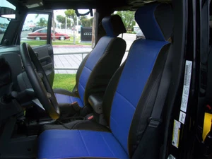 JEEP WRANGLER JK 4DOORS 2007-10 BLACK/BLUE LEATHER-LIKE CUSTOM FRONT SEAT COVER - Bild 1 von 6