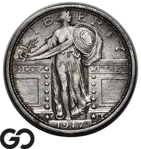 1917-D Standing Liberty Quarter, Type 1, XF++ - Picture 1 of 5