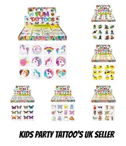 KIDS TEMPORARY TATTOOS Assorted Designs Party Bag Filler Loot Girls and Boys UK - Picture 1 of 8