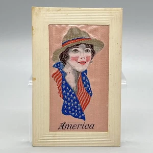 WWI PATRIOTIC America NATIONAL GIRLS SERIES France NOVELTY WOVEN SILK Postcard - Picture 1 of 11