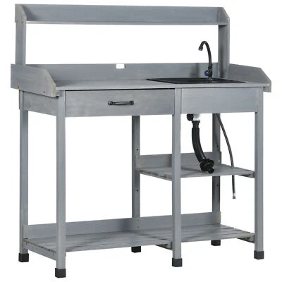 Outdoor Potting Bench Table w/ Drawer Removable Sink Storage Shelves and Hooks - Image 1 of 4