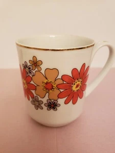 Vintage Mug Yellow Orange White Gold Creative Japan Flowers Mid Century Mod Cup - Picture 1 of 5
