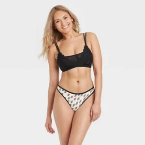 Auden 7pk Floral Print Cotton Thong Underwear Womens Large Stretch White/Black - Picture 1 of 9