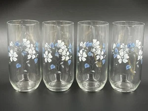 Set of 4 Beautiful Vintage Glasses 1970s with White Flowers - Picture 1 of 7