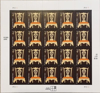 Chippendale Chair Sheet of Twenty 4 Cent Postage Stamps Scott 3755 - Image 1 of 4