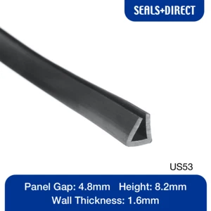 Rubber Square U Channel Section US53 Seal - Fits 4.8mm Panel Edge - 8.2mm Height - Picture 1 of 2