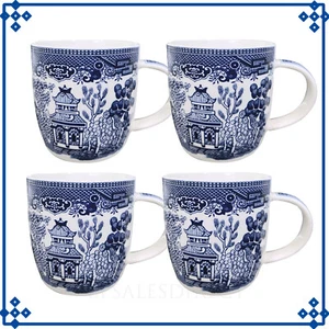 4-Set Blue Willow 340ml Oriental Barrel Coffee Mug Vintage Coffee Cup - Picture 1 of 5