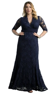 Kiyonna Dress 1X Maxi Navy Blue Screen Siren Style Formal Gown Lined Gala Party - Picture 1 of 14